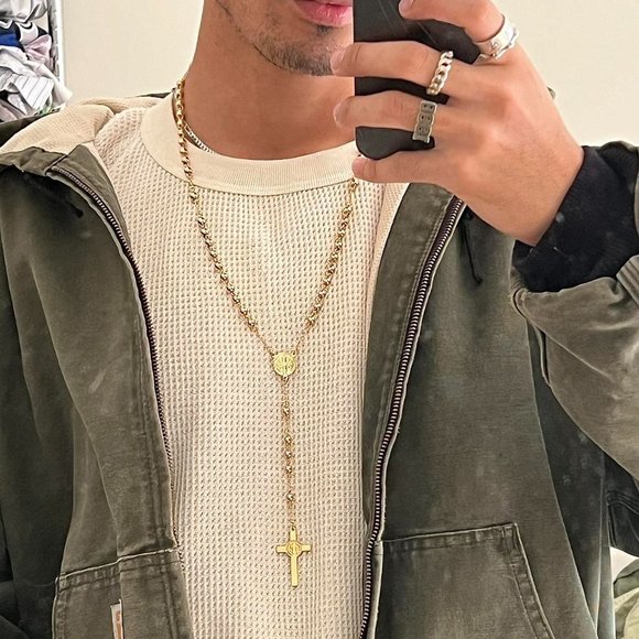 y2k 2000s gold rosary bead necklace - Picture 1 of 8